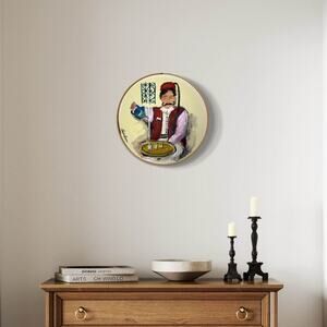 Handcrafted Circular Canvas Art – Traditional Tea Pouring Scene